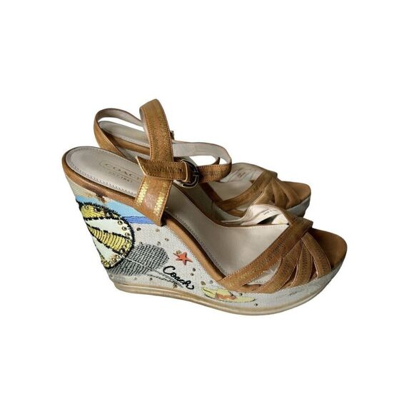 Coach Women’s A3516 Caroline Leather Tan Beach Summer Vacation Rare Wedge Sz 10 - Picture 1 of 10